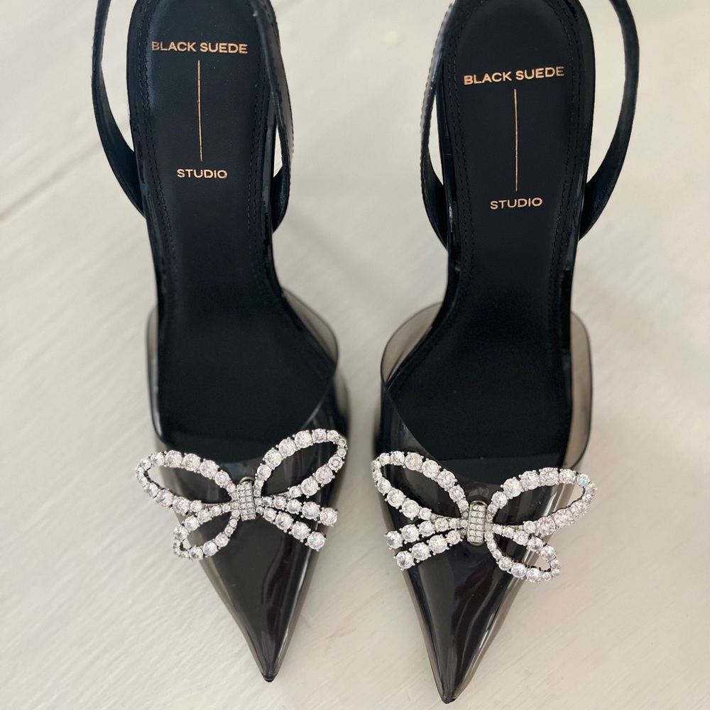 BLACK SUEDE STUDIO. Monroe Slingback Pointed Toe Pump. Size 36! - Picture 4 of 7